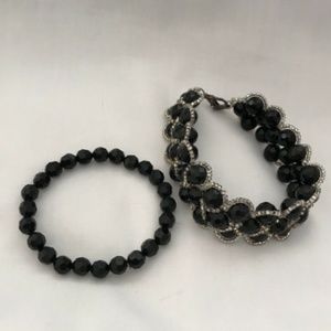 Elastic Bracelets With Tonal Beads Black & Silver